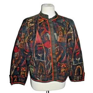 Chico's Embroidered Lightweight  Kimono Jacket Topper Blazer Cotton sz 1 M
